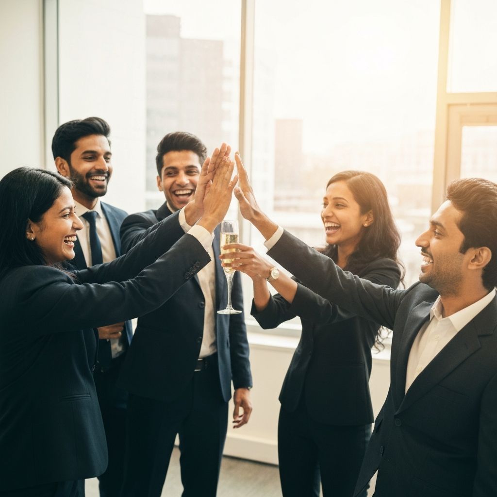 Business professionals celebrating successful company registration